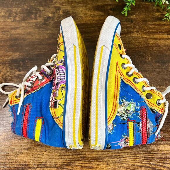 Ed Hardy High Top Sneakers 4 Boys Kids Lace Up Graphic Skulls Tattoo Canvas Red - Picture 5 of 13